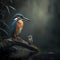 Kingfishers And Baby At Rainforest. Generative AI