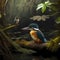 Kingfishers And Baby At Rainforest. Generative AI