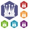 Kingly crown icons set hexagon