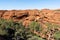 Kings canyon landscape with red sandstone domes and staircases pathway during the Rim walk in outback Australia