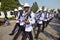 Kings Guards are marching in Grand Royal Palace in Bangkok