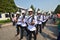 Kings Guards are marching in Grand Royal Palace in Bangkok, Thai