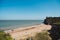 Kingsgate Castle on the top of the cliffs at the Kingsgate beach on sunny day