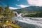 Kinsarvik, Hordaland, Norway. Waterfall Nykkjesoyfossen In Hardangervidda Mountain Plateau. Summer Sunny Day. Height Of