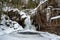 Kinsman Falls in Franconia Notch State Park during winter . New Hampshire mountains. USA