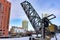 Kinzie Street Railroad Bridge Raised over the Frozen Chicago River