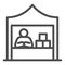 Kiosk with seller and goods line icon, commerce concept, Marketplace tent with seller sign on white background, male