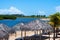 Kiosks on the beach on a summer day