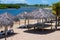 Kiosks on the beach on a summer day