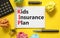 KIP kids insurance plan symbol. Concept words KIP kids insurance plan on beautiful white note. Beautiful yellow background. Black