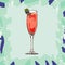 Kir Royale cocktail, vector illustration, hand drawn sketch, colored