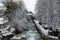 Kirchberg in Tirol, Tirol/Austria - March 26 2019: River flowing through the village and its winter landscape