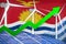 Kiribati solar and wind energy rising chart, arrow up - renewable natural energy industrial illustration. 3D Illustration