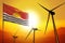 Kiribati wind energy, alternative energy environment concept with wind turbines and flag on sunset industrial illustration -