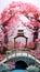 Kirigami paper cut art of japanese park with cherry blossoms AI Generated