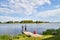 Kirillov, Russia - June 18, 2019: Fisherman people on the lake shore on summer day near the Kirillo-Belozersky monastery