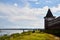 Kirillov, Russia - June 18, 2019: Fisherman people on the lake shore on summer day near the Kirillo-Belozersky monastery