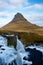 Kirkjufell Iceland Church Mountain with waterfall in winter the most famous mountain