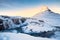 Kirkjufell view during winter snow