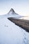 Kirkjufell view during winter snow