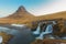Kirkjufell Volcano Mountain with waterfall
