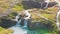 Kirkjufell Waterfalls aerial view, Iceland in summer season