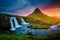 The Kirkjufellsfoss waterfall the coast of Snaefellsnes peninsula. Location Iceland