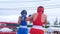 Kirov, Russia, 17-08-2019: Boys teens boxers boxing on ring on city competition.