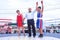 Kirov, Russia, 17-08-2019: Judge raises up hand of winning teenager boxer.