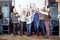 Kirov, Russia - October 02, 2019: Group of happy people posing for a photo shoot. Winners. Friendly friends