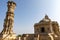 Kirti Stambha Tower of Fame beside Jain temple, Chittorgarh Fort, Chittor, Rajasthan, India, Asia