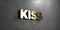 Kiss - Gold sign mounted on glossy marble wall - 3D rendered royalty free stock illustration