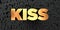 Kiss - Gold text on black background - 3D rendered royalty free stock picture