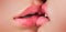 Kiss lesson. Two women friends kissing. Two beautiful lesbians in love. Closeup of women mouths kissing. Passionate