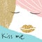 Kiss me creative illustration girl portrait with golden lips