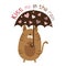 Kiss me in the rain- cute cat with umbrella and hearts.