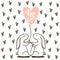 Kiss me text. Cute hand drawn Rabbit keeps balloon. Background for wedding, save the date, Valentine`s Day, etc.
