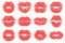 Kiss print. Woman lips, fashion lipstick prints and love lips kisses vector illustration set