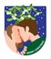 Kiss under the mistletoe vector flat illustration