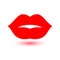 Kiss - womans lips. Hot sexy red kissed. Beautiful sticker isolated on white.