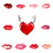 Kisses red lipstick glitter lips red scarlet pink carmine terracotta love romance girl fashion watercolor isolated on white backgr