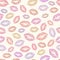 Kisses seamless background pattern. Traces of lipstick, lips, romantic texture