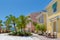 KISSIMMEE, FLORIDA - MAY 29, 2019 - Margaritaville Resort Orlando. Colorful Caribbean themed cottages with back patios and white