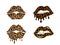 Kissing and biting lips with leopard print collection. Cheetah design. Isolated vector illustration set