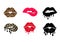 Kissing and biting lips with leopard print collection. Melting lipstick. Isolated vector illustration. Trendy sticker