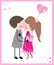 Kissing couple with balloon and gift greeting card