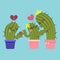 Kissing couple of cactus and broken heart cactus