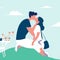Kissing couple on hill with affectionate mice valentine vector design