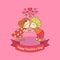 Kissing girl and boy. Valentine lovers. Vector illustration of a cute kissing couple.