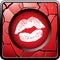 Kissing lips on red cracked web button